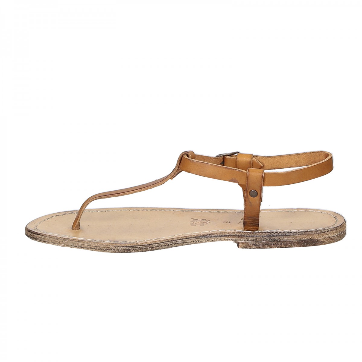 T-strap thong sandals in tan vintage Leather handmade in Italy ...
