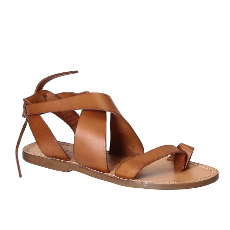 Women sandals in tan Leather handmade in Italy | The leather craftsmen