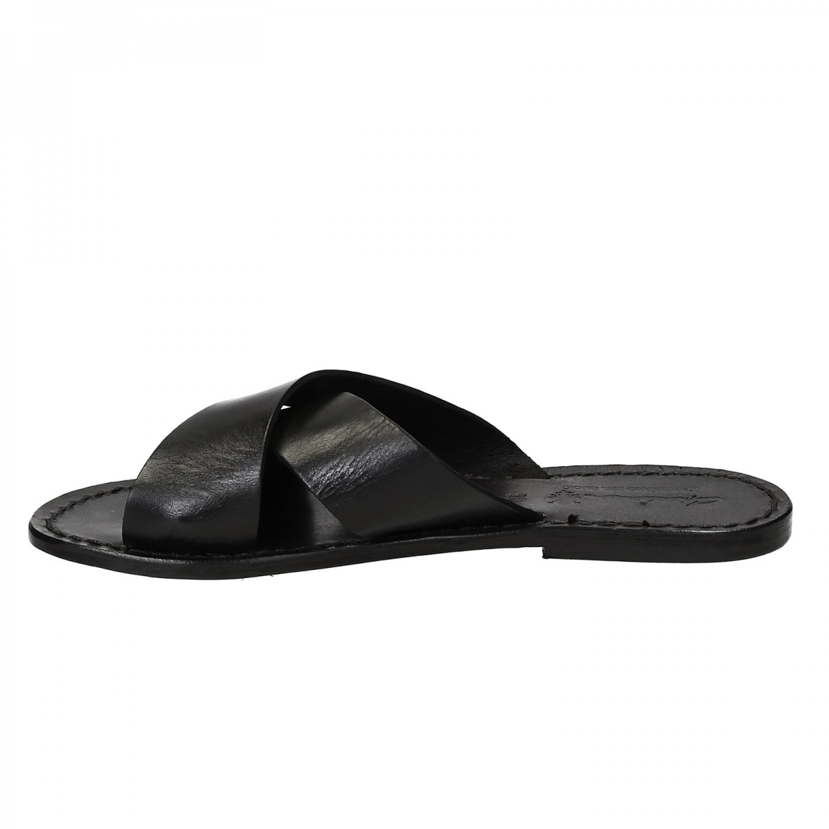 Black leather slide sandals for women handmade | The leather craftsmen