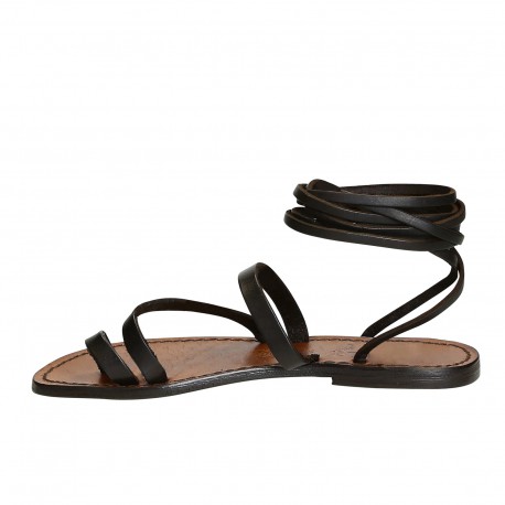 Handmade flat strappy sandals in brown calf leather | The leather craftsmen