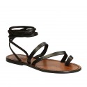 Handmade flat strappy sandals in brown calf leather