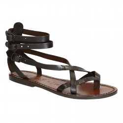 Handmade in Italy womens slave sandals in dark brown leather