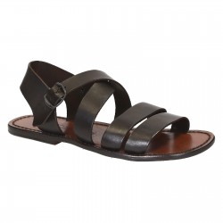 Handmade in Italy mens sandals in dark brown leather