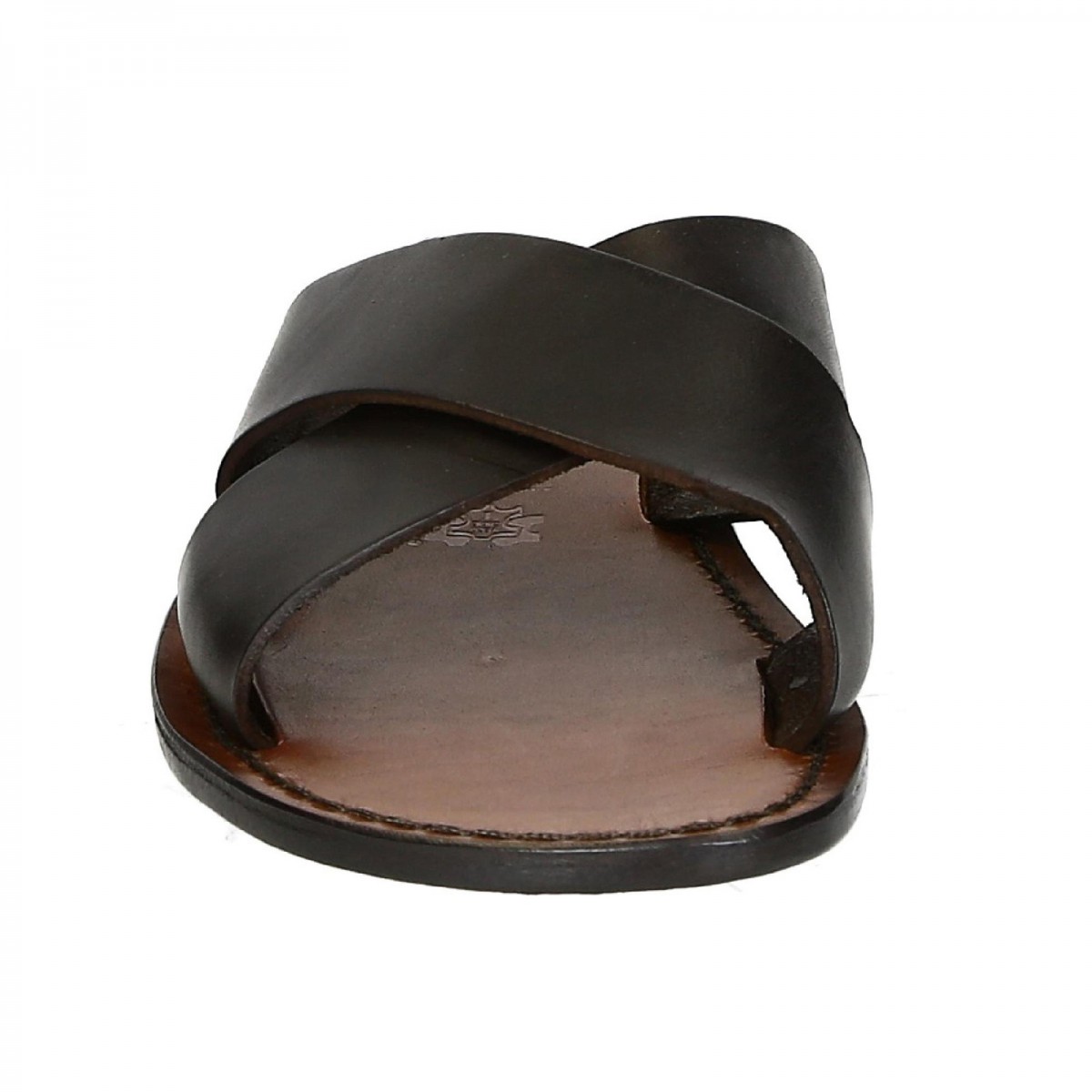 Mens leather slippers handmade in Italy in dark brown leather ...