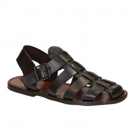 Handmade in Italy mens Franciscan sandals in dark brown leather | The ...