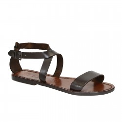 Womens sandals in Dark Brown Leather handmade in Italy