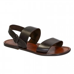 Handmade mens sandals in dark brown leather made in Italy
