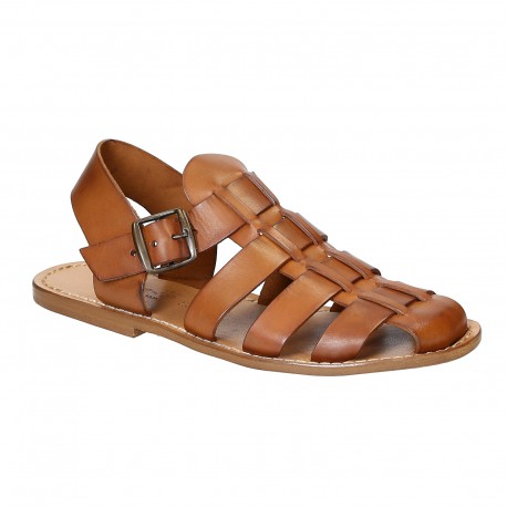 Hand made mens sandals in vintage cuir leather crafted in Italy