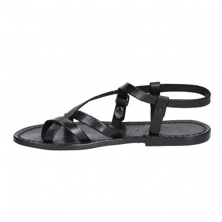 Womens black strappy sandals handmade in cuir leather | The leather ...