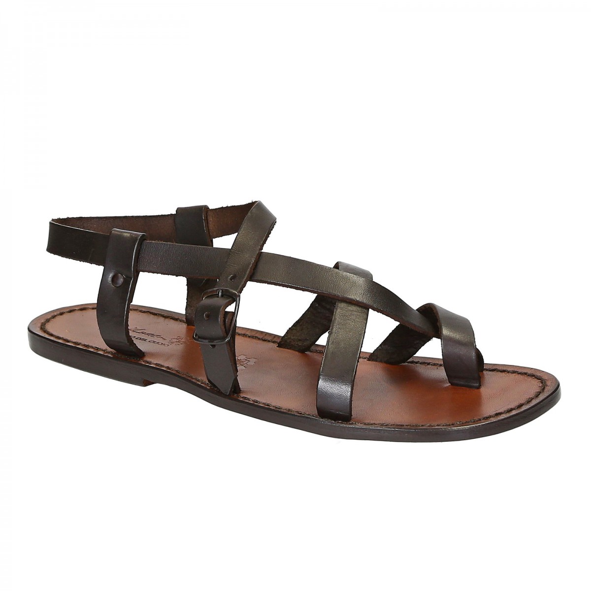 Handmade men's sandals in dark brown leather | Gianluca - The leather ...