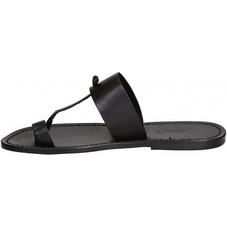 Black leather thong sandals Handmade in Italy | The leather craftsmen