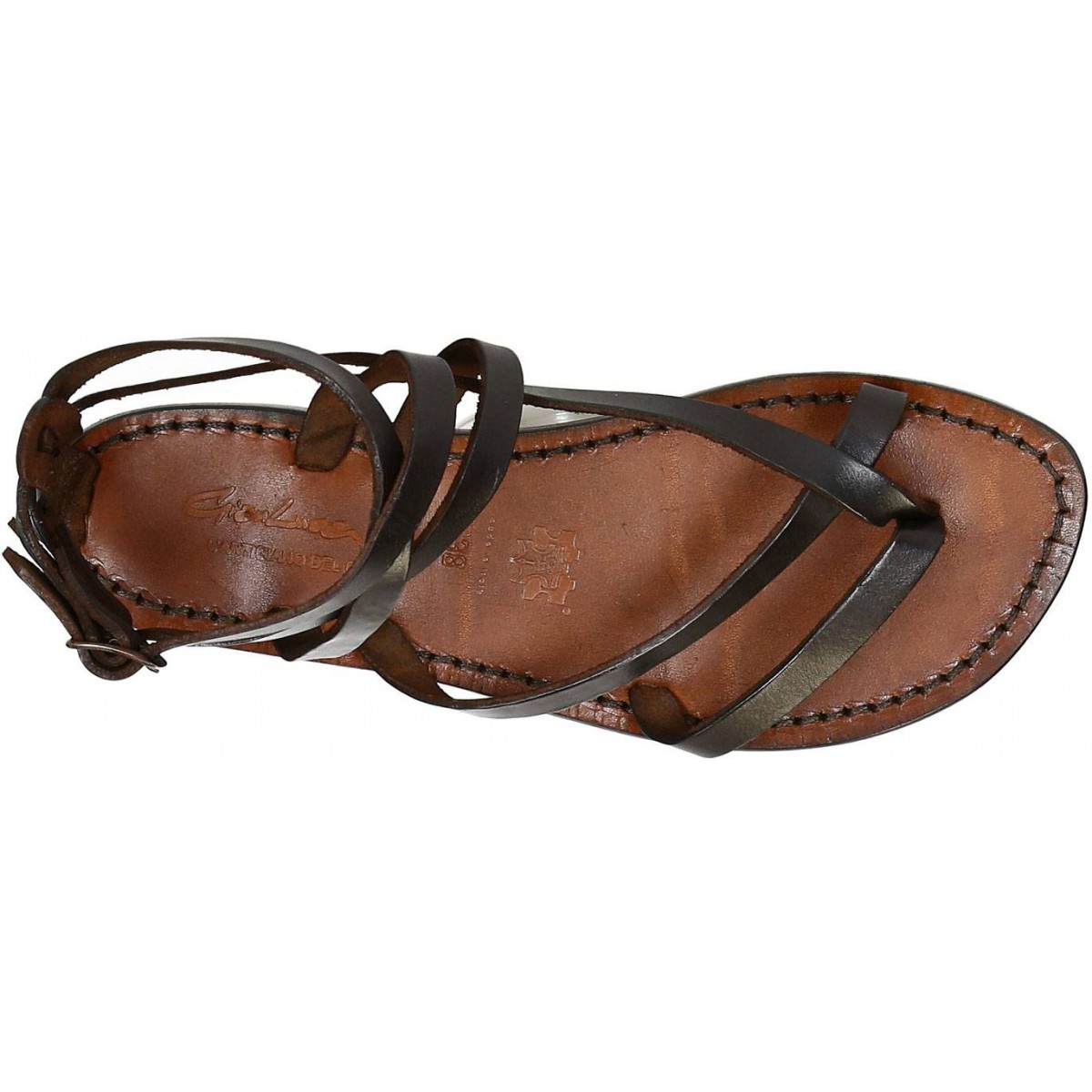 Handmade womens flat sandals in dark brown leather | The leather craftsmen