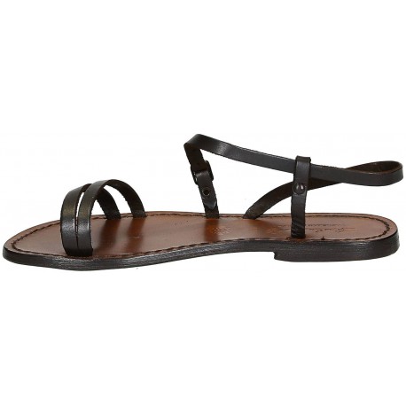 Handmade dark brown flat sandals for women | The leather craftsmen