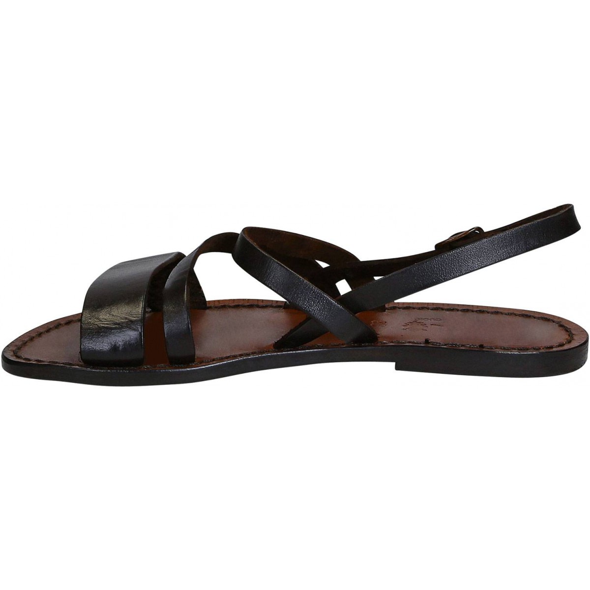 Women's brown leather flat sandals handmade | The leather craftsmen