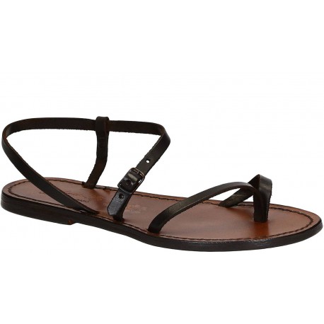 Dark brown flat thong sandals for women | The leather craftsmen