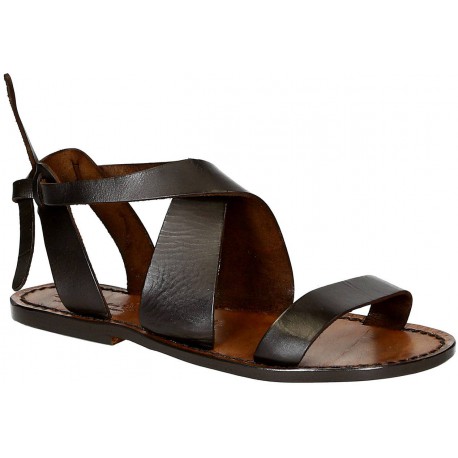 Womens sandals in dark brown leather handmade in Italy
