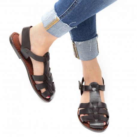 Dark brown flat sandals for women real leather Handmade in Italy | The ...