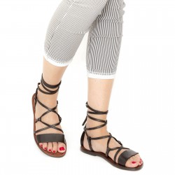 Handmade lace-up gladiator sandals in brown calf leather