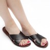 Brown leather slide sandals for women handmade
