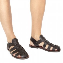 Zapatos Zapatos para hombre Sandalias Cangrejeras Gianluca L'artigiano del cuoio Sandalias frailes para hombre en cuero negro hechas en Italia 