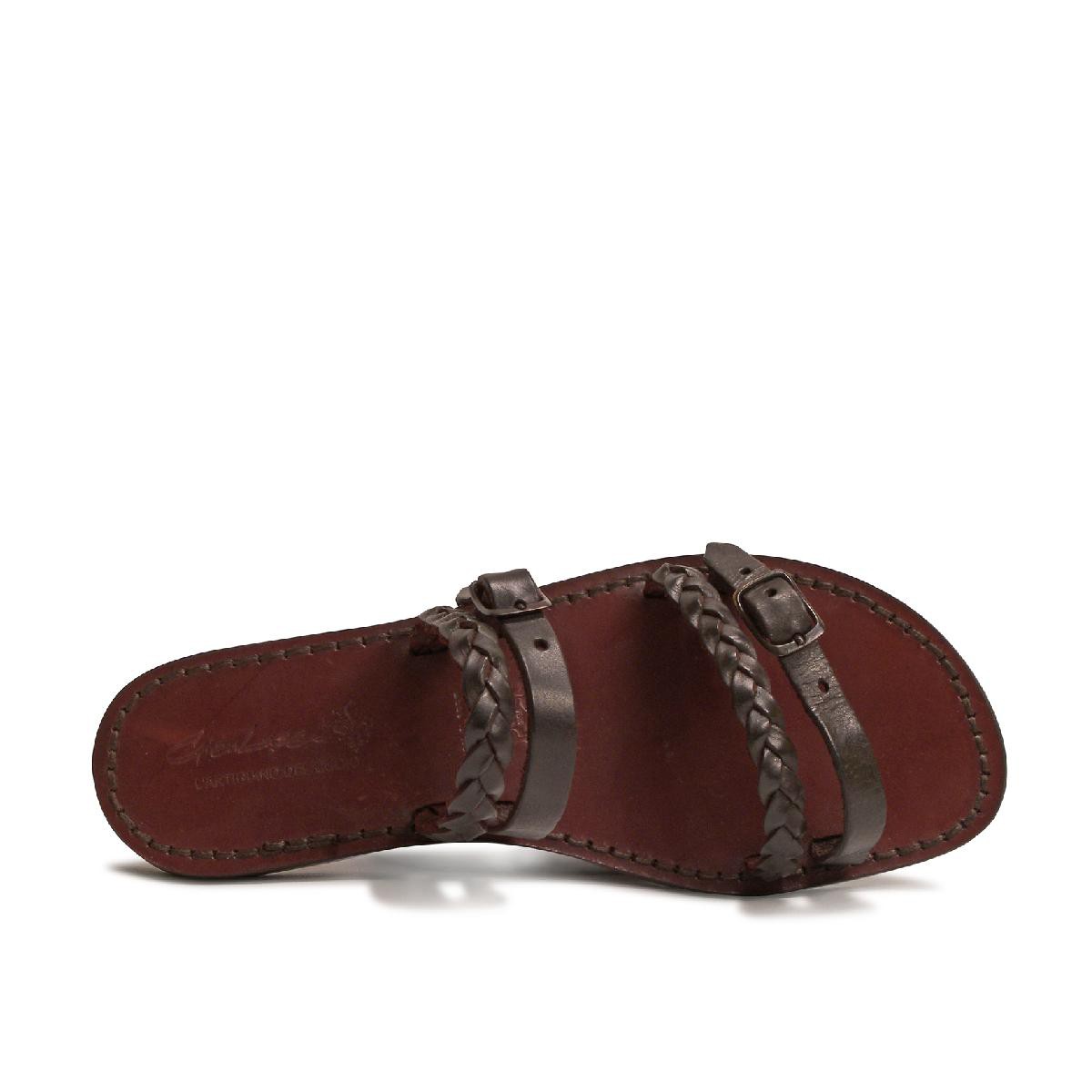 Handmade women s  slipper  sandals  dark brown leather 