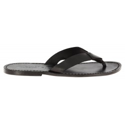 Handmade black leather thongs for men with leather sole