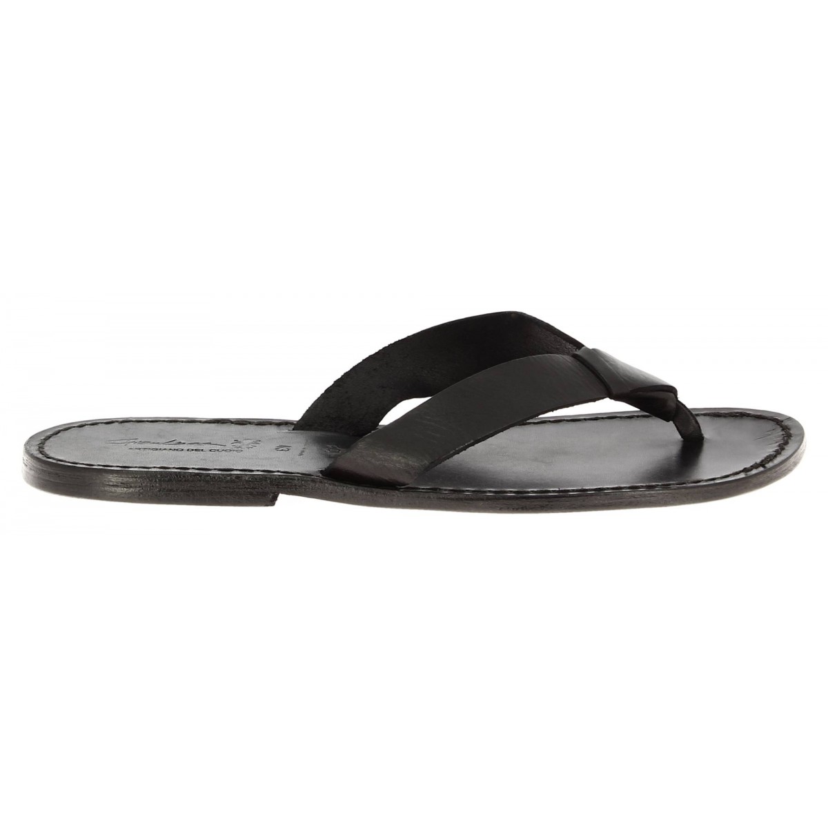 Handmade black leather thongs for men with leather sole | The leather ...