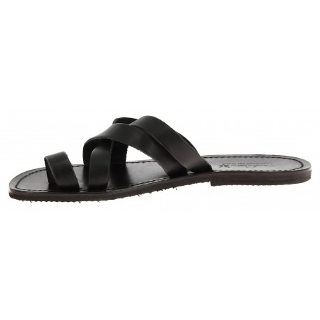 Men's black leather thong sandals handmade in Italy | The leather craftsmen