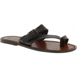 Leather thong sandals for women brown color leather