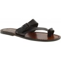 Leather thong sandals for women brown color leather