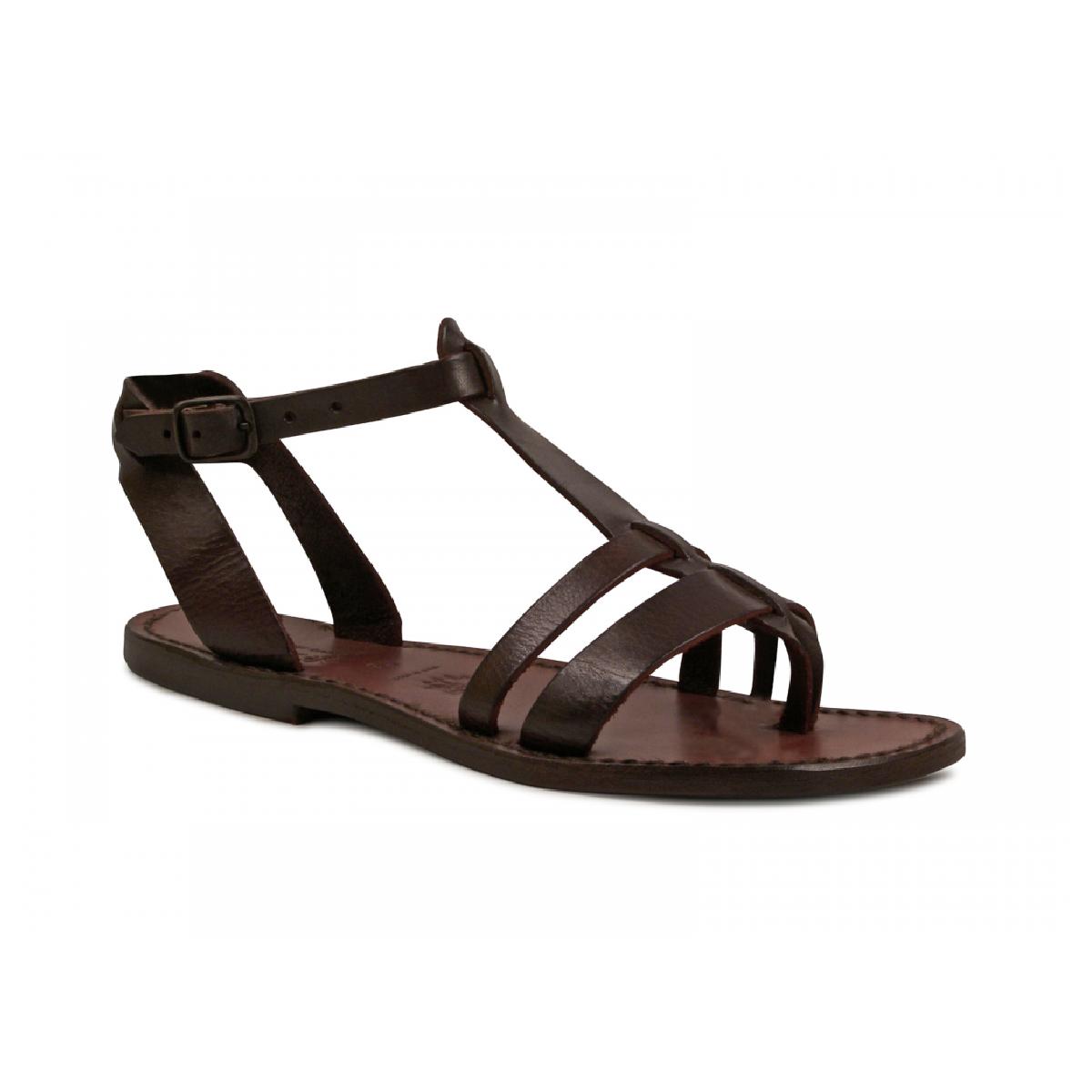 Women's leather flat brown sandals Handmade in Italy | Gianluca - The ...