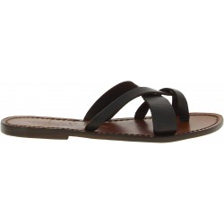 Women's thong sandals Handmade in Italy in dark brown calf leather