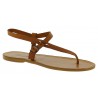Handmade leather thong sandals for women in tan color