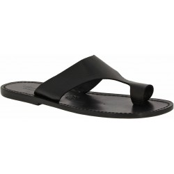 Black leather thong sandals for men Handmade in Italy