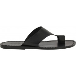 Black leather thong sandals for men Handmade in Italy