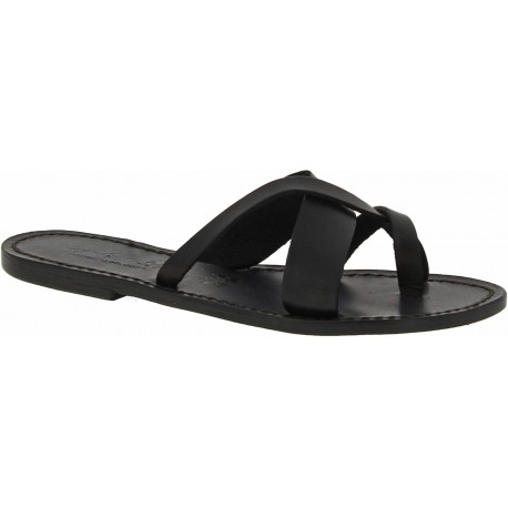 Women's thong sandals Handmade in Italy in black calf leather