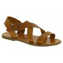 Tan leather women's sandals handmade in Italy
