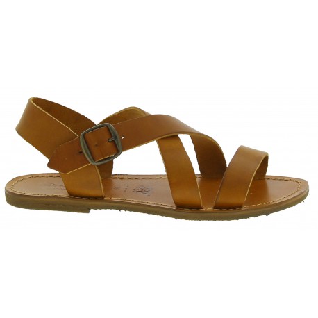 Tan leather women's sandals handmade in Italy | The leather craftsmen