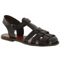 Dark brown flat sandals for women real leather Handmade in Italy