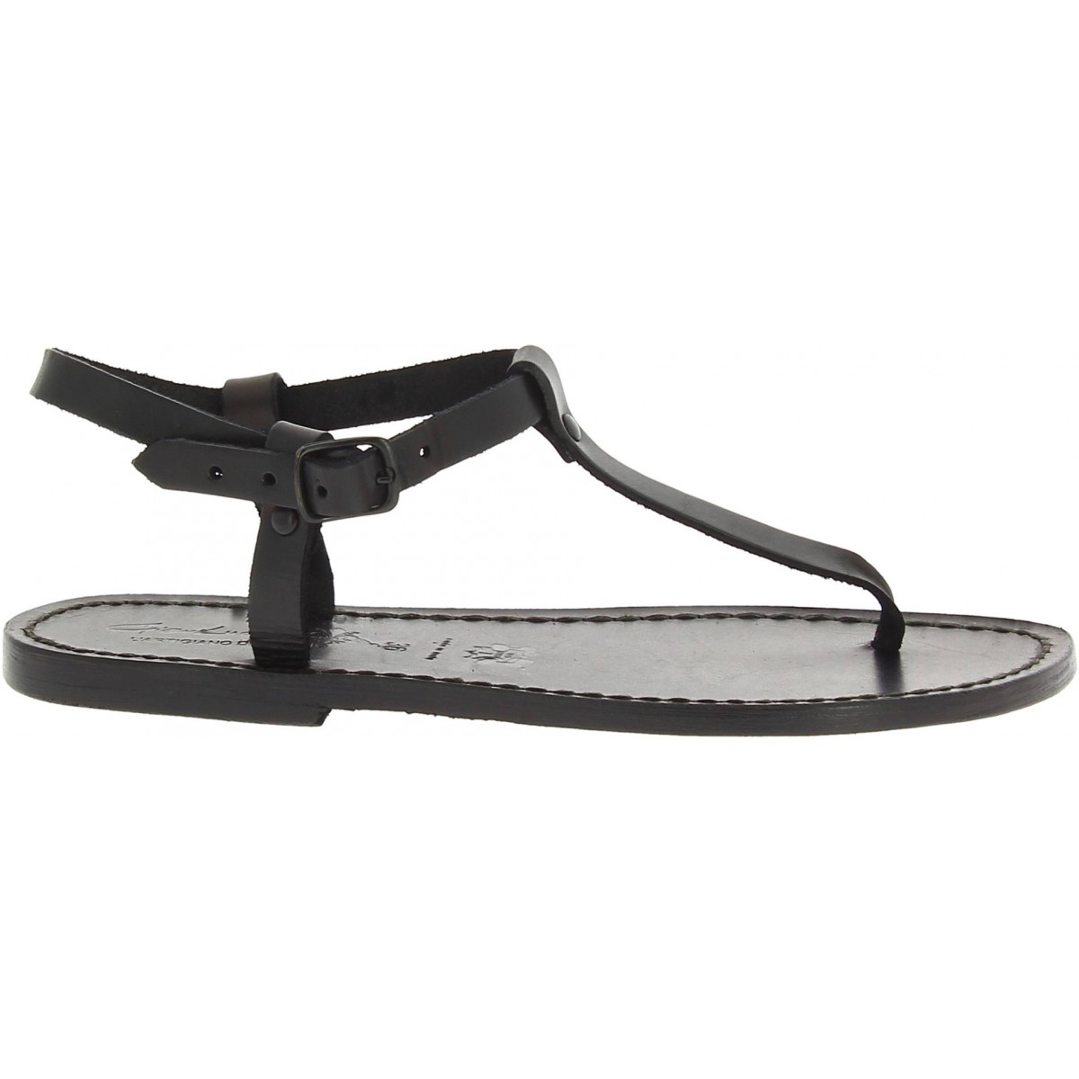 Thong sandals in black leather handmade in Italy | The leather craftsmen