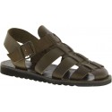 Handmade men's sandals in mud color leather thick rubber sole