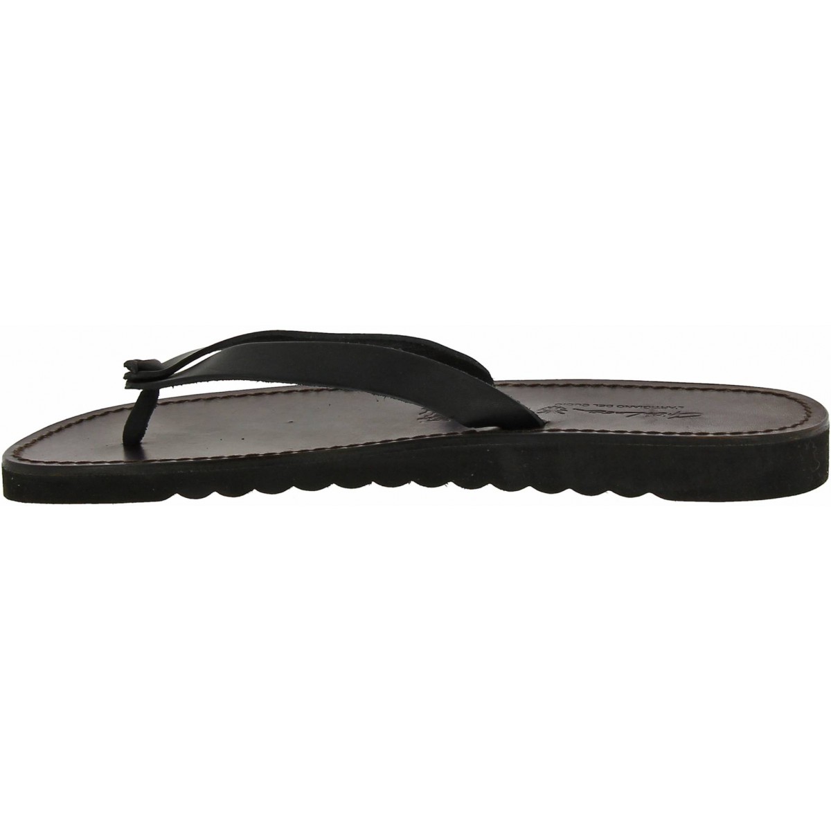 Black leather thongs sandals for men 