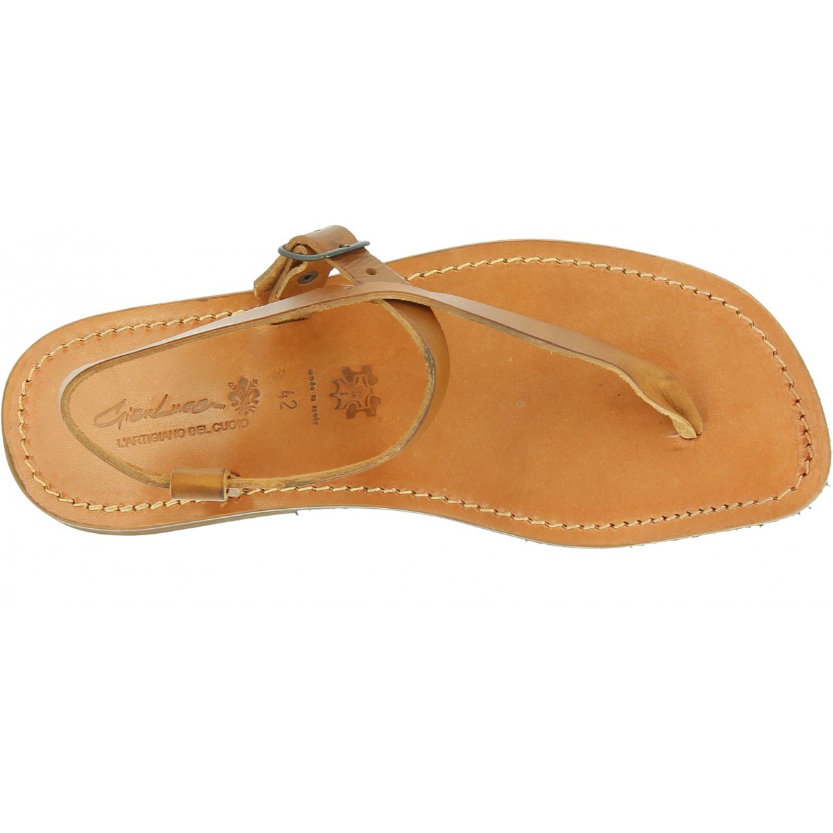 Sandalias de cuero marrón claro para hombres L'artigiano del cuoio Gianluca Zapatos Zapatos para hombre Sandalias Chanclas 