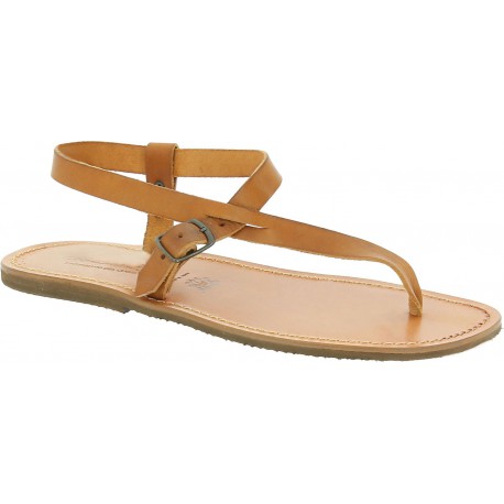 Handmade tan leather thong sandals for men