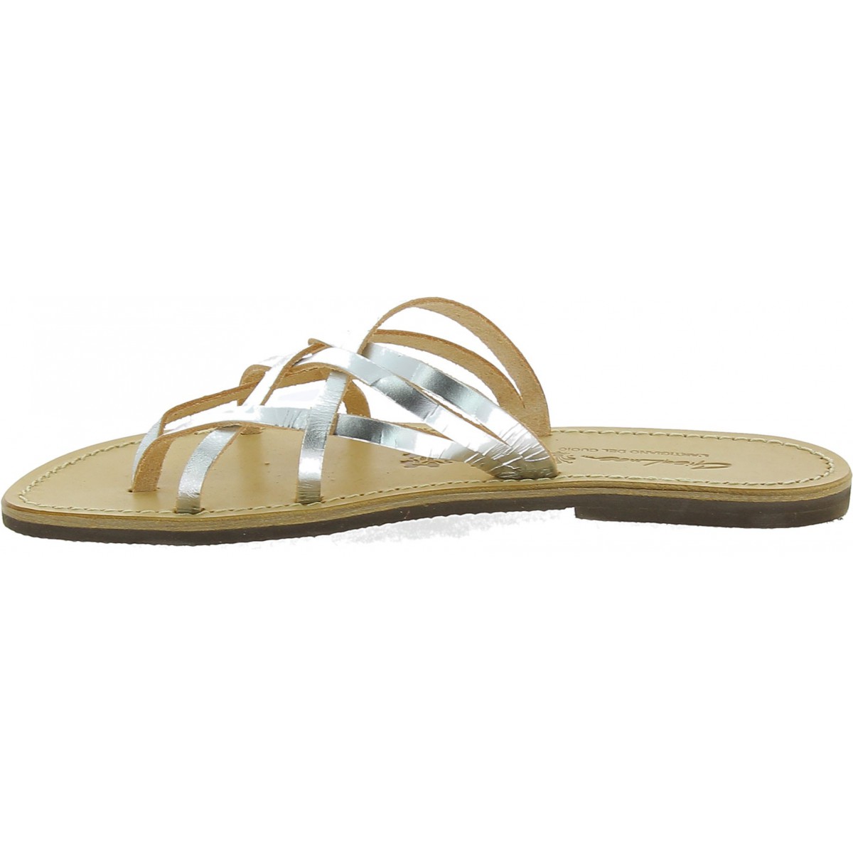 Handmade womens silver flat sandals thongs with leather sole | The ...
