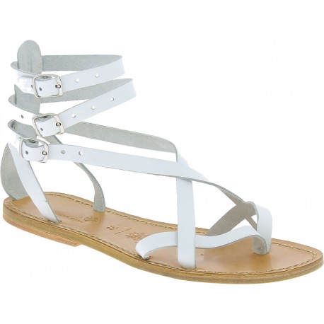 Handmade in Italy womens strappy sandals in white leather
