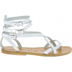 Handmade in Italy womens strappy sandals in white leather
