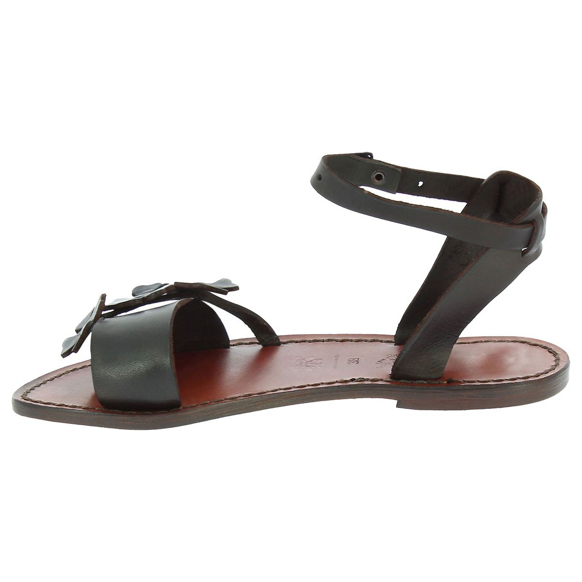 Handmade women's dark brown flat sandals real italian leather | The ...