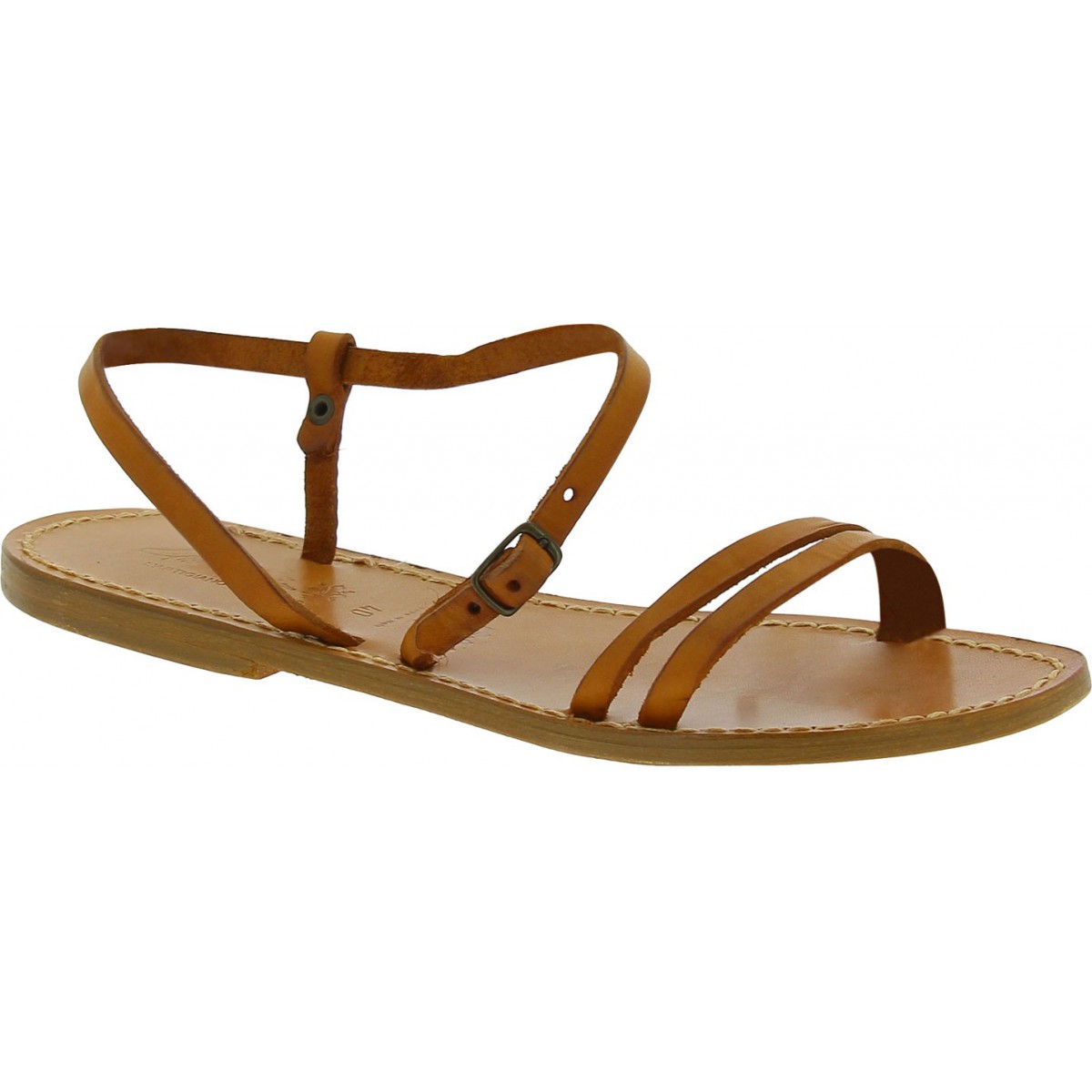 Sandalias planas de color marrón claro para mujeres | Artesanos del cuero