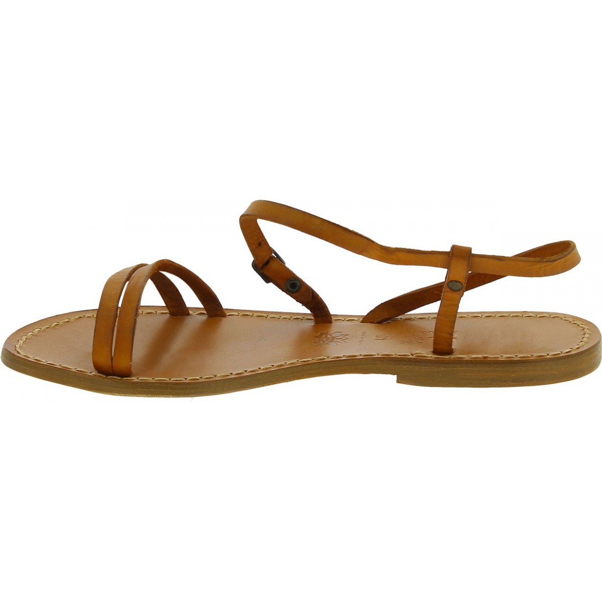 Handmade tan flat sandals for women | The leather craftsmen